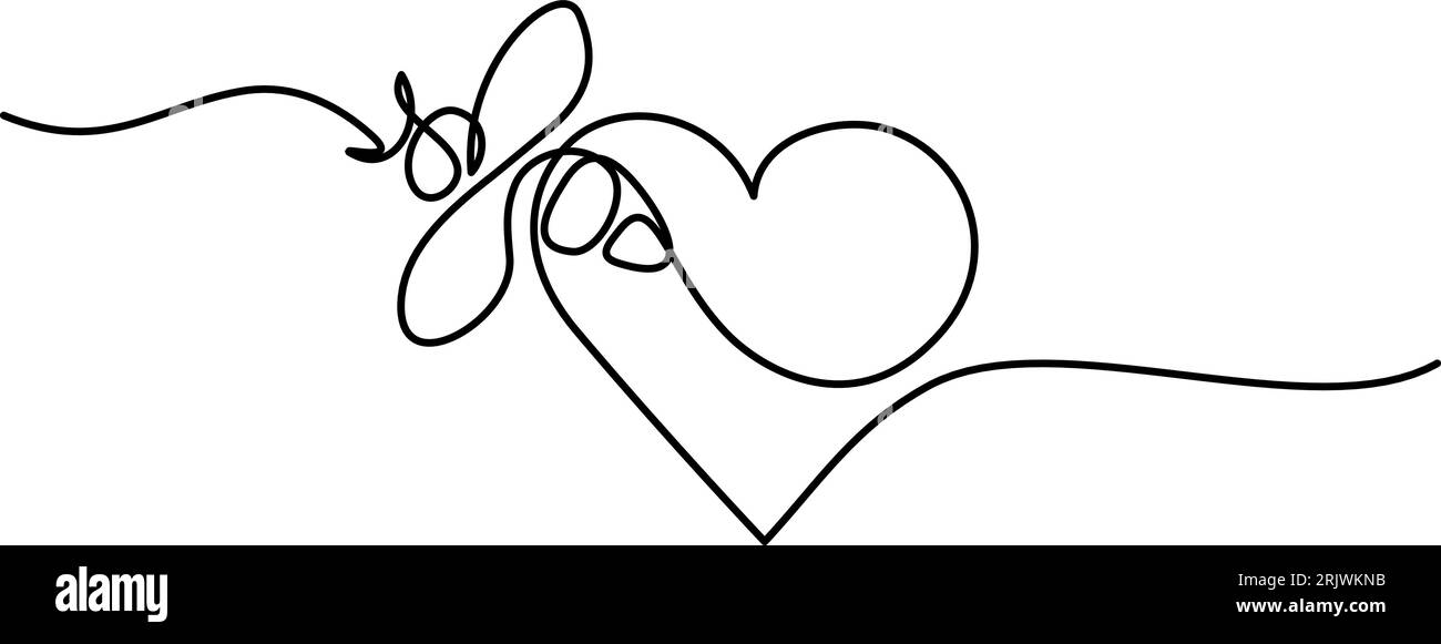 Bee in heart shape. Continuous one line art drawing Stock Vector