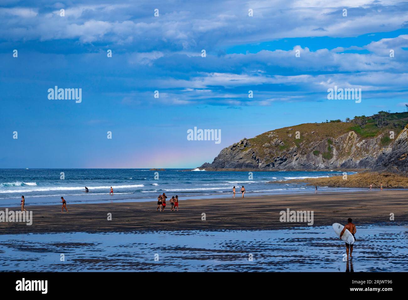 Black and gold sand on Playa de Otur, Asturias - Otur beach part of the Protected Landscape of the Western Coast of Asturias, Spain. Stock Photo