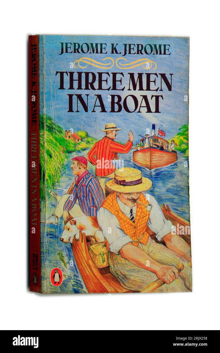 Jerome K Jerome, Three Men in a Boat. Book cover. Worn. Studio set up Stock Photo Alamy
