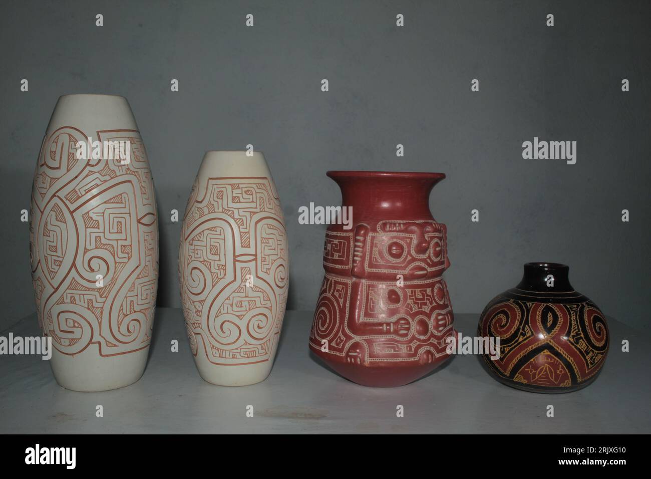 Handmade indigenous pottery vases from the Brazilian Amazon, Marajoara and Tapajonico native