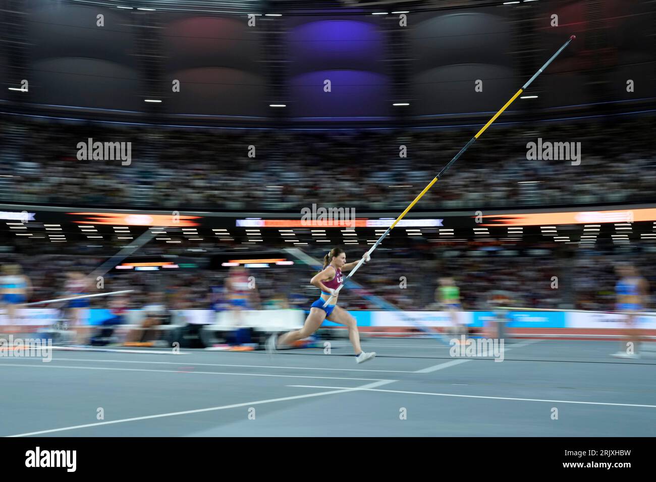 Bridget Williams, of the United States, makes an attempt in the Women's  pole vault final during the World Athletics Championships in Budapest,  Hungary, Wednesday, Aug. 23, 2023. (AP PhotoBernat Armangue Stock Photo -