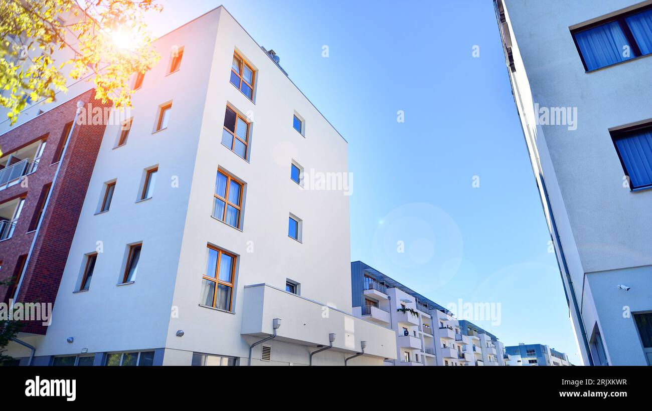 View of Low energy houses with apartments. Residential area with ecological and ...