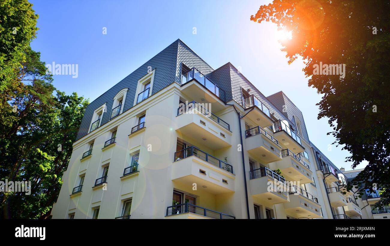 View of Low energy houses with apartments. Residential area with ecological and ...