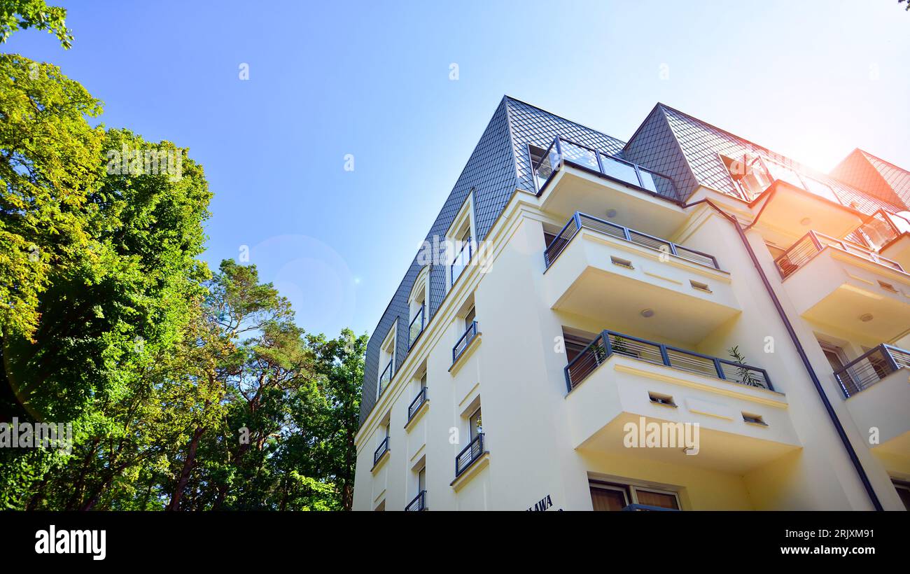 View of Low energy houses with apartments. Residential area with ecological and ...