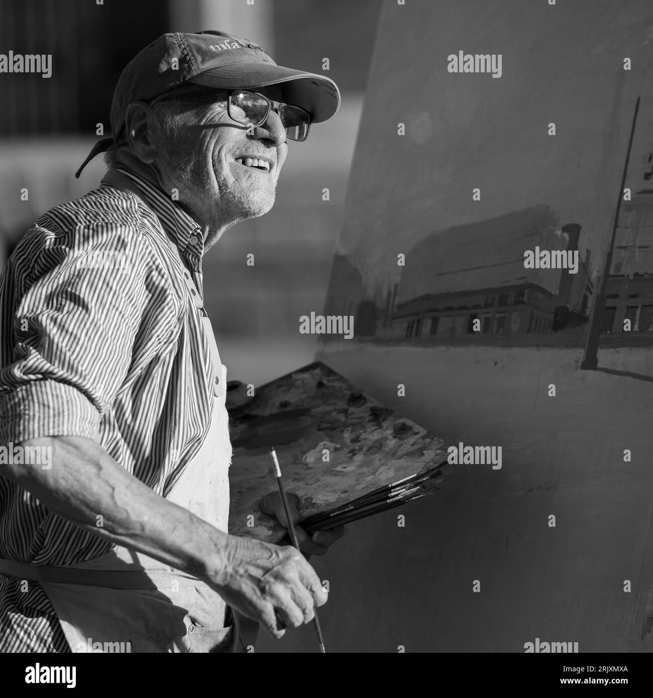 Famous Spanish painter and sculptor Antonio Lopez is seen working on a