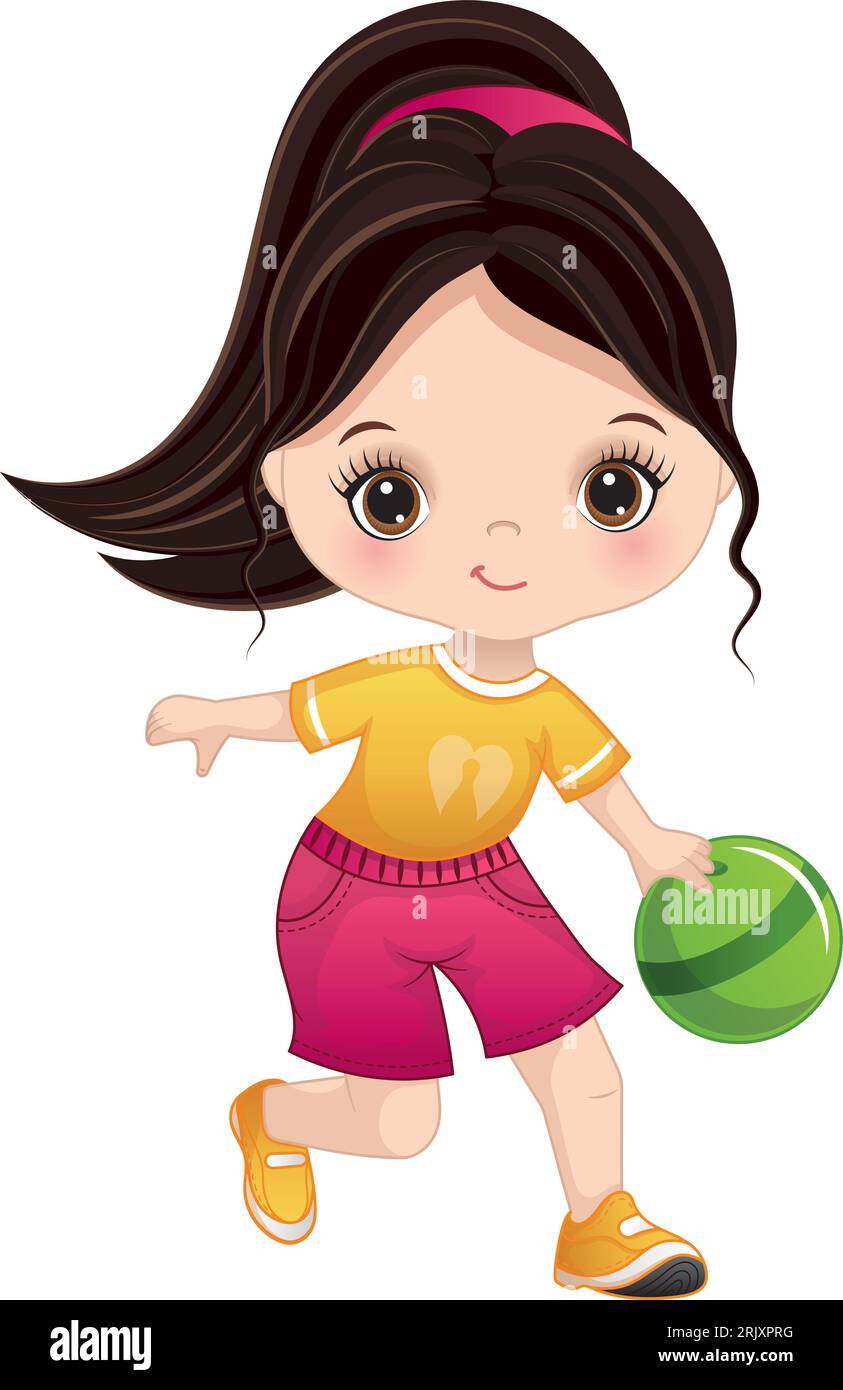 Vector Cute Little Girl Playing Bowling Stock Vector Image & Art Alamy
