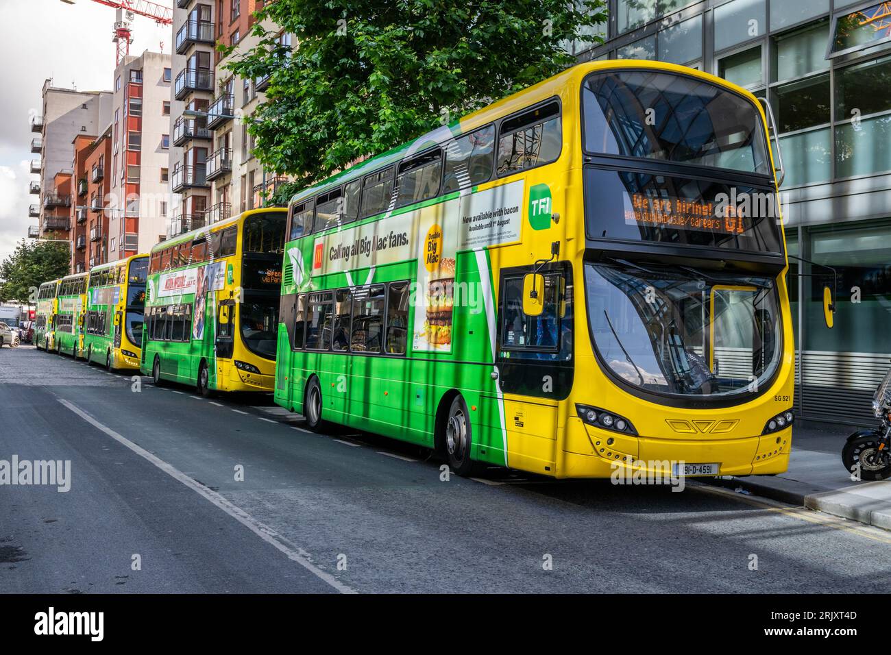 Dublin buses parked ready to go into service. Stock Photo