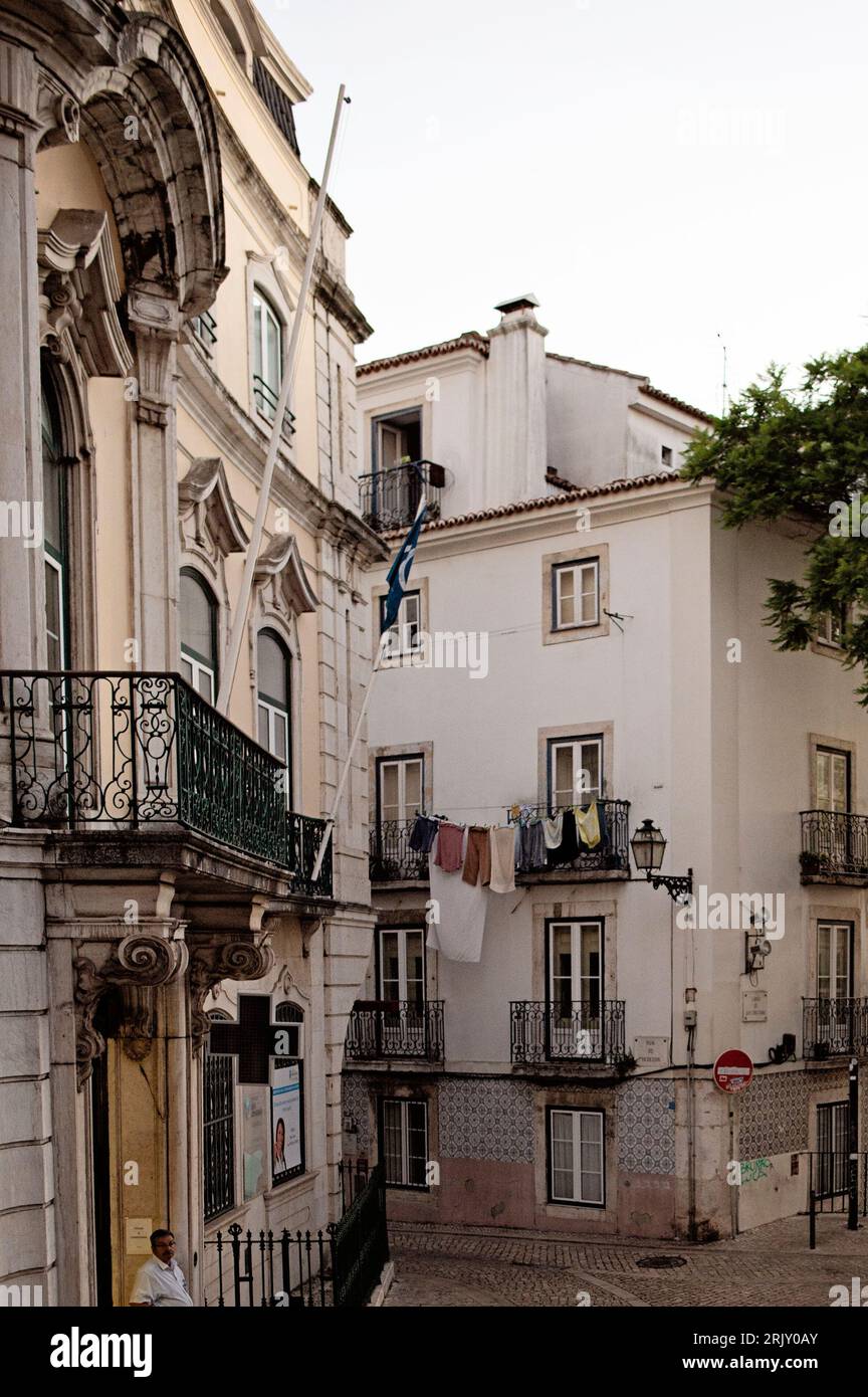 Buildings in Lisbon with laundry Stock Photo
