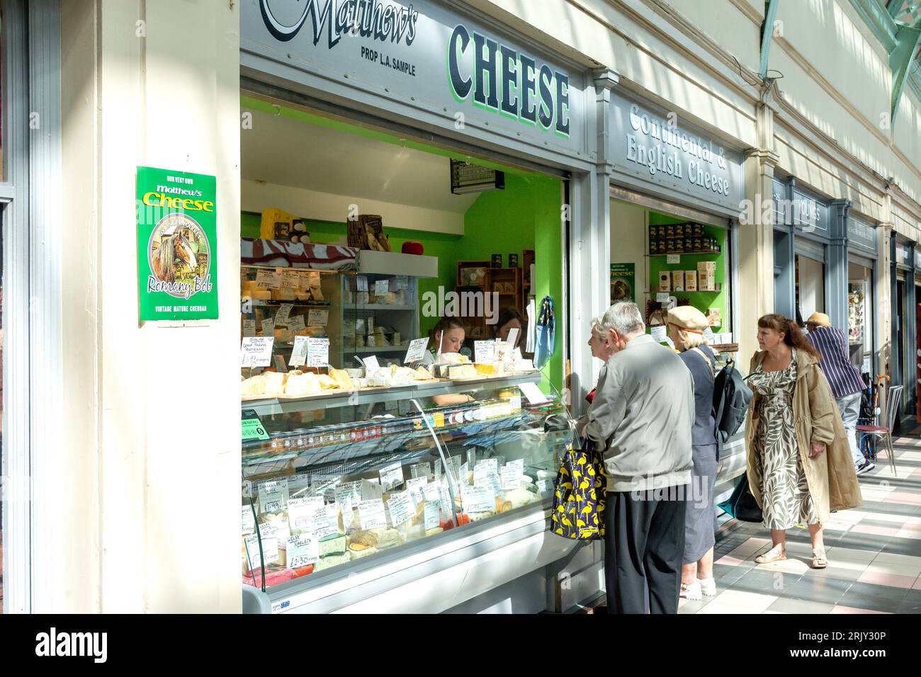 Matthews Cheese Specialists, Grainger Market, Grainger Street, Grainger Town. Newcastle upon Tyne, Tyne and Wear, England, United Kingdom Stock Photo