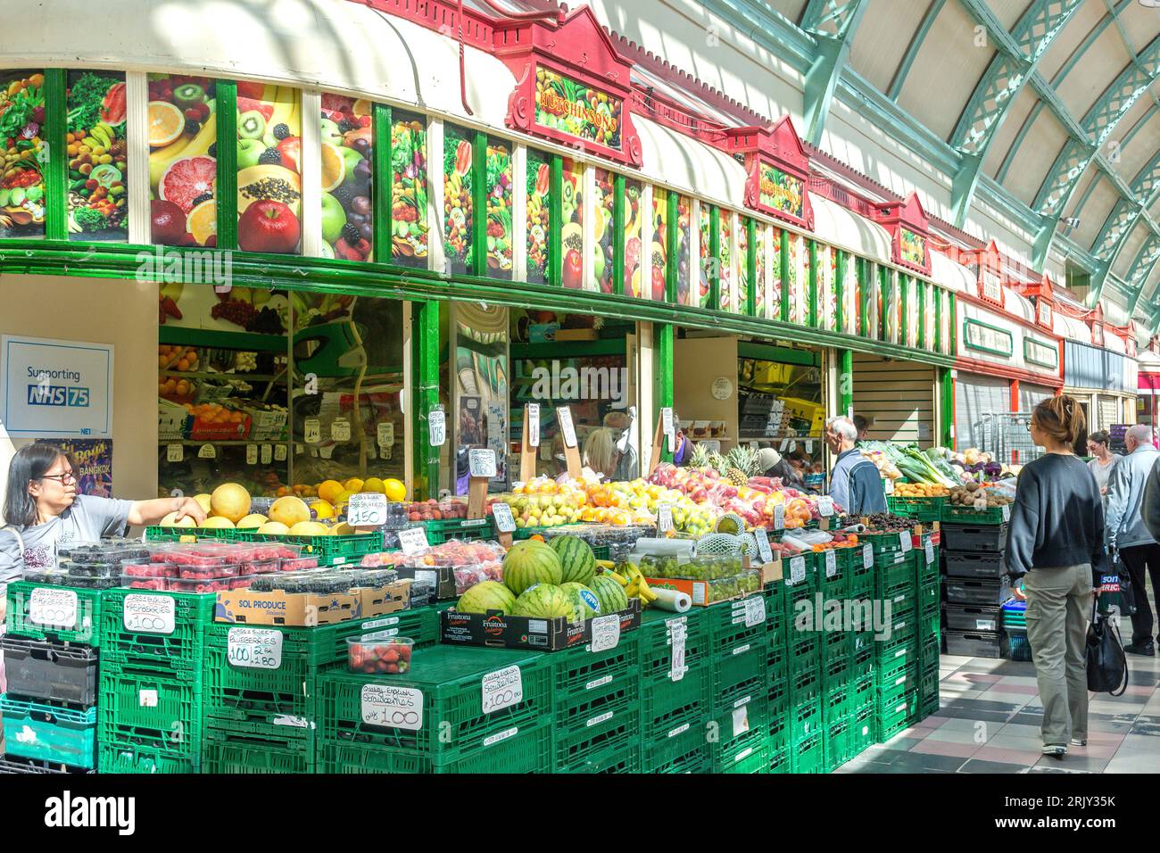Hutchinson's fruit and vegetable store, Grainger Market, Grainger Street, Grainger Town, Newcastle upon Tyne, Tyne and Wear, England, United Kingdom Stock Photo
