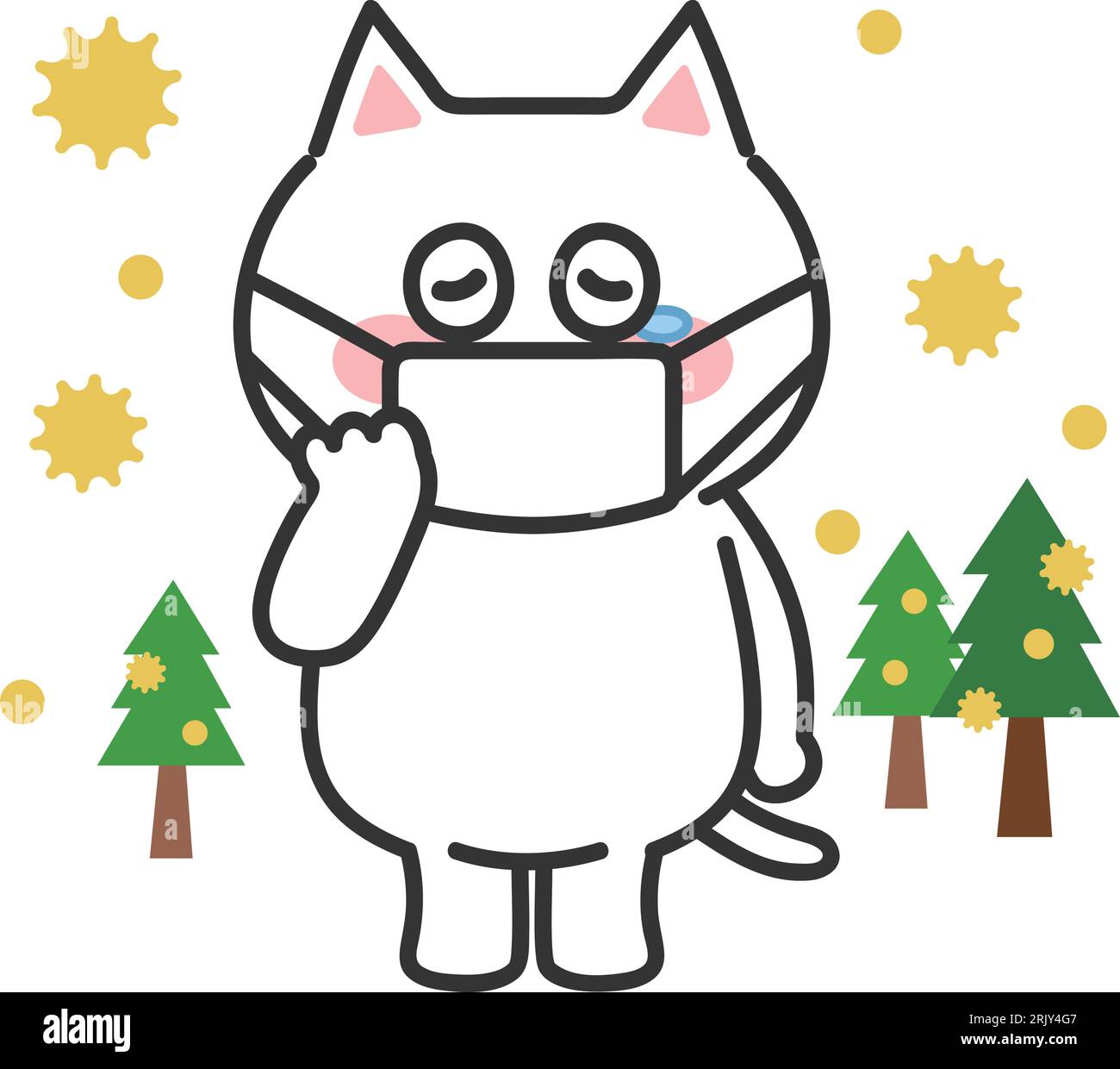White cartoon cat has hay fever, vector illustration Stock Vector Image