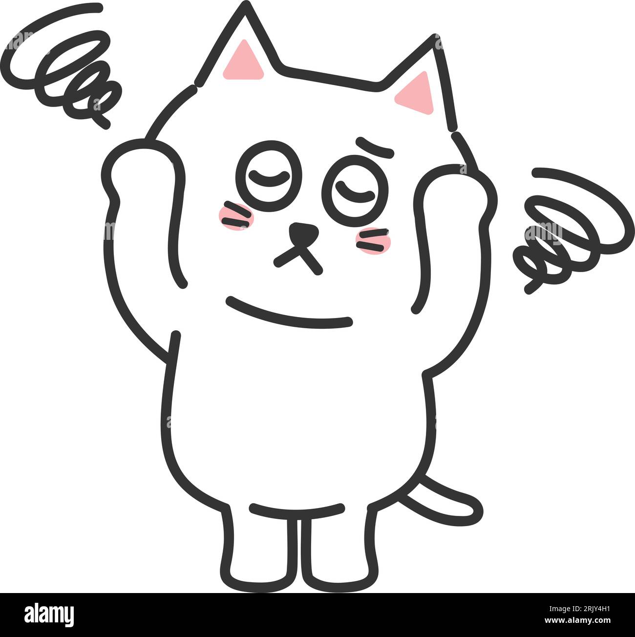 White cartoon cat feeling dizzy, vector illustration Stock Vector Image