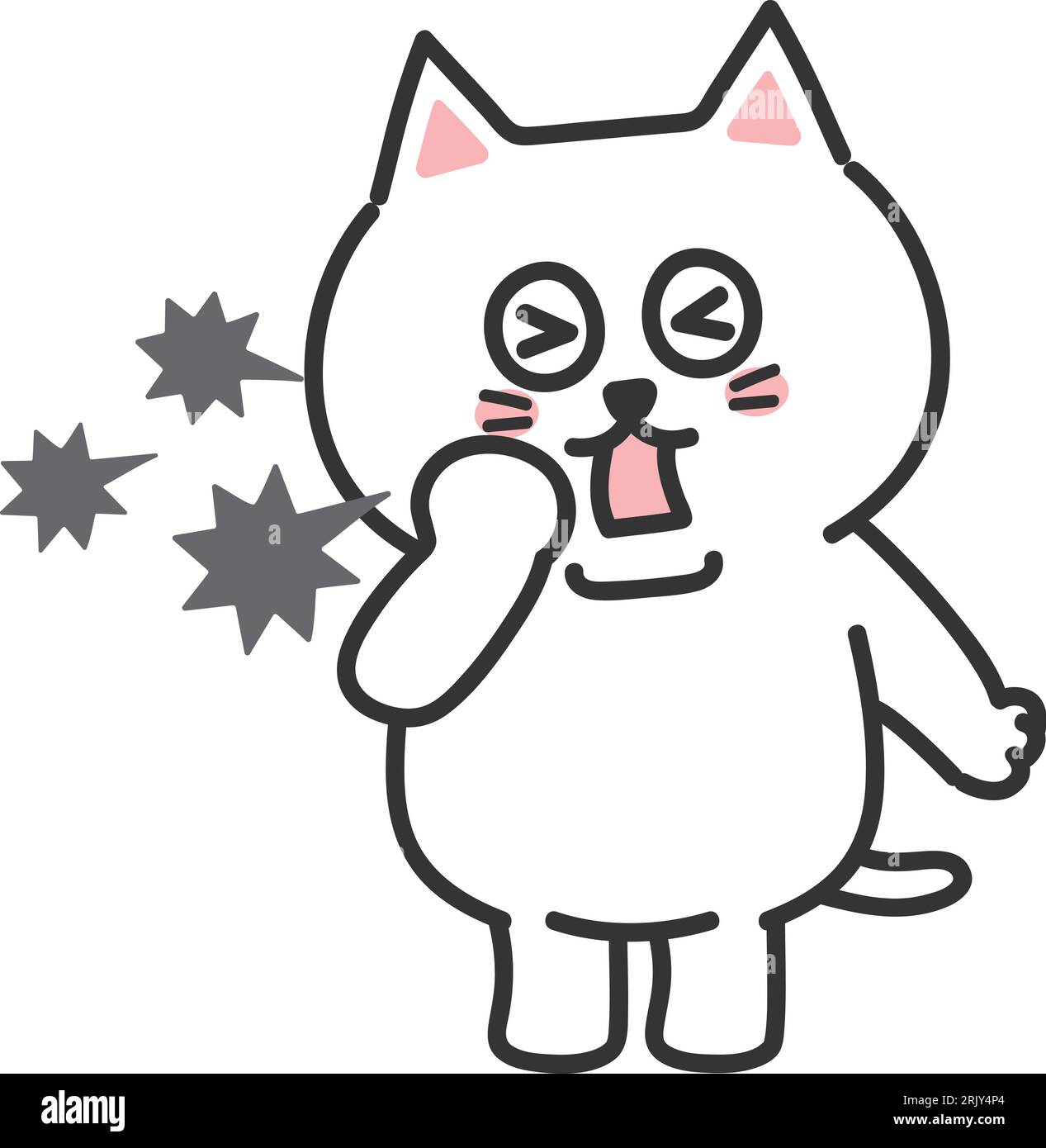 White cartoon cat can't stop coughing, vector illustration Stock Vector