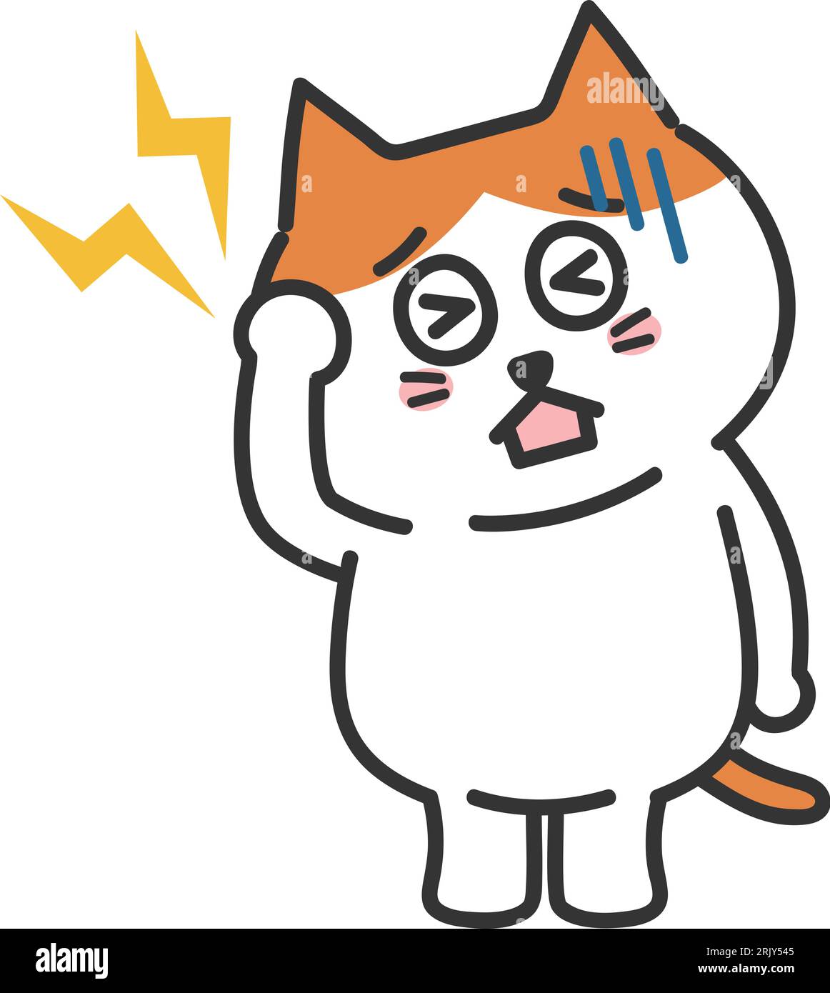 Cartoon orange tabby cat having a headache, vector illustration. Stock Vector