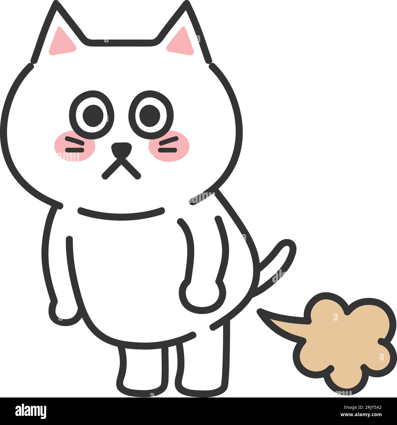 White cartoon cat pooted loudly, vector illustration. Stock Vector