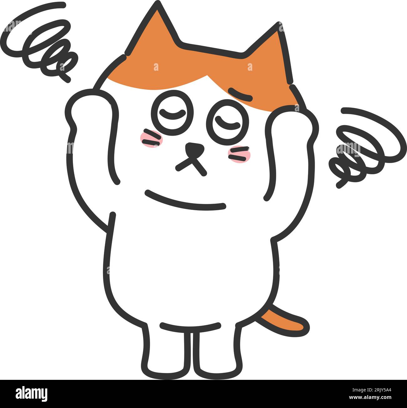 Orange tabby cartoon cat feeling dizzy, vector illustration Stock