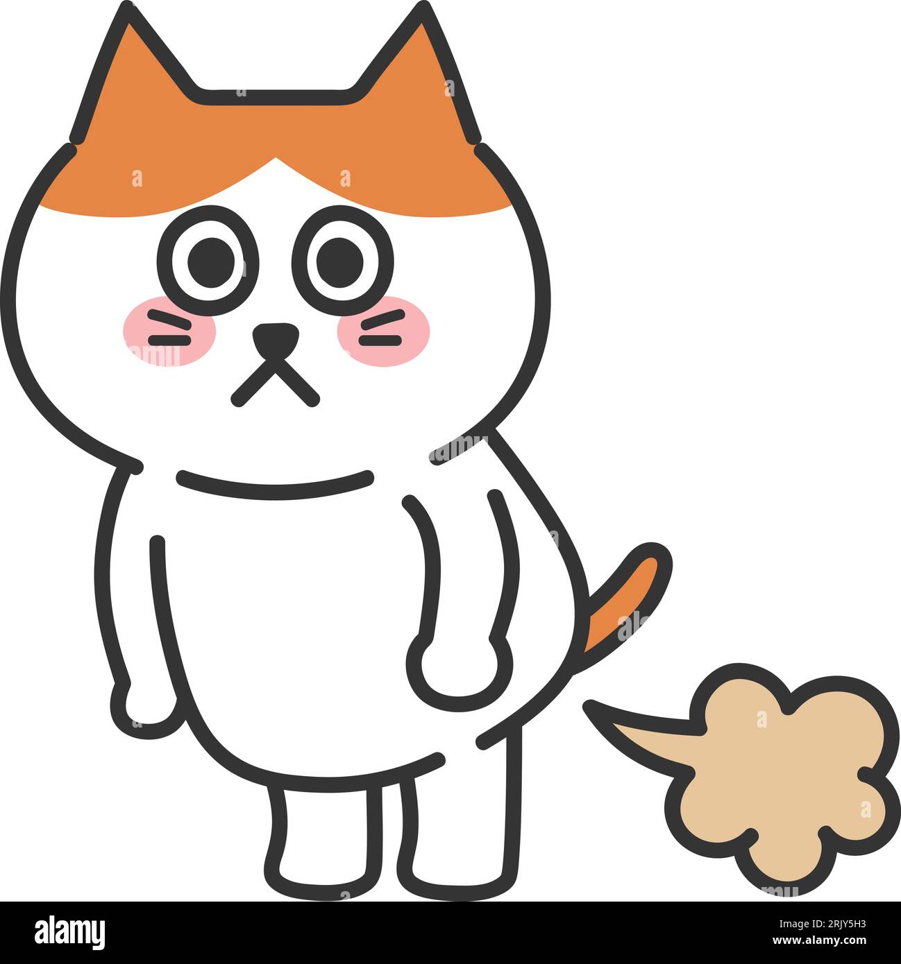 Orange tabby cartoon cat pooted loudly, vector illustration. Stock Vector