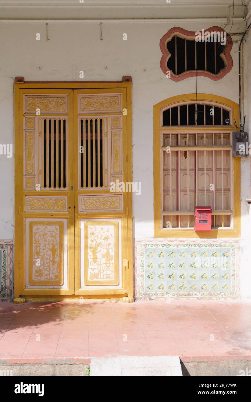 Penang, Malaysia - July 6, 2023 : Georgetown street traditional malaysian house Stock Photo