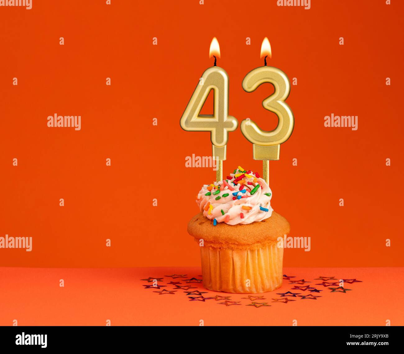 Number 43 candle - Birthday card design in orange background Stock ...