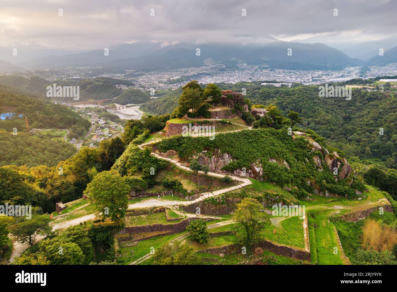 Nakatsugawa, Japan with Naegi Castle Ruins. Stock Photo