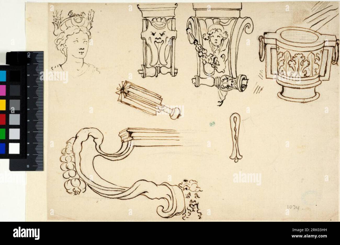 One Half of a Cartouche in the Auricular Style, a Female Head (Ceres ...