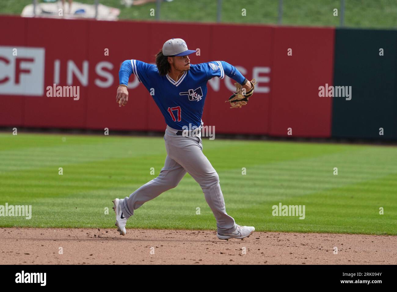 August 20 2023: Oklahoma City shortstop Bryson Brigman (17) makes a play during the game with Oklahoma City Dodgers and Salt Lake Bees held at Smiths Field in Salt Lake Ut. David Seelig/Cal Sport Medi Stock Photo