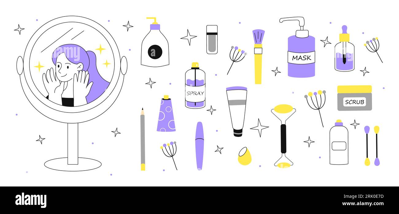 Set for beauty routine vector line Stock Vector Image & Art - Alamy