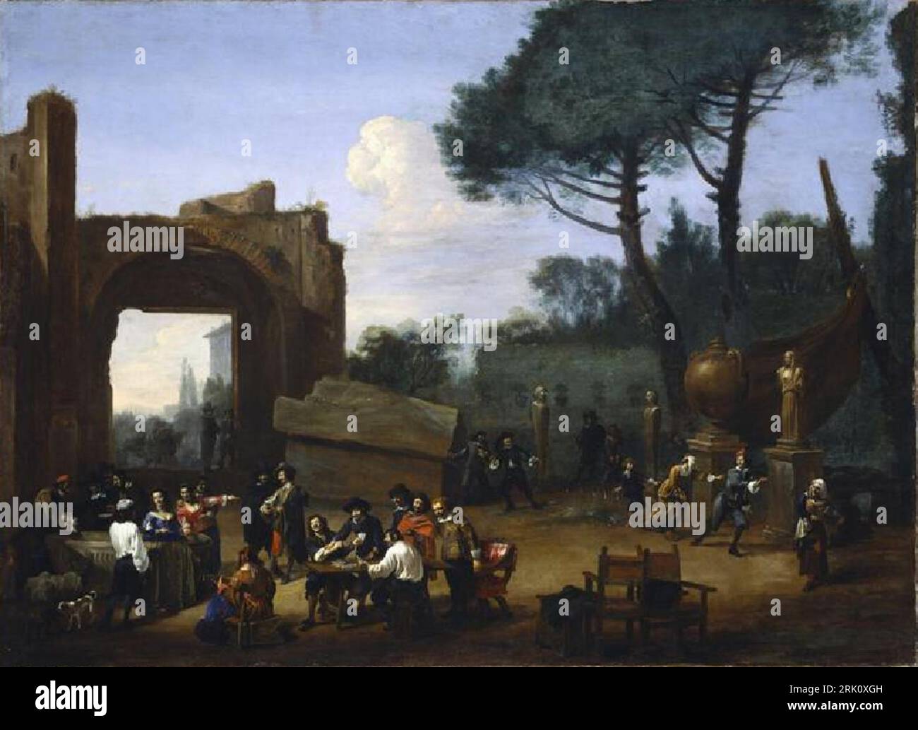 Outdoor party with Roman artists between 1620 and 1660 by Michelangelo ...