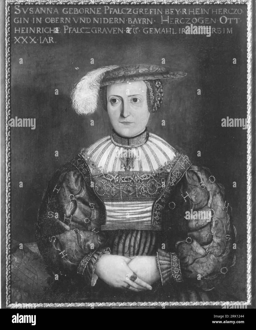 Portrait of Susanna of Bavaria (Susanna Geborne Pfalczgrefin Bey.Rhein Herczogin in Obern und Nidern Bayrn) circa 1532 by Peter Gertner Stock Photo