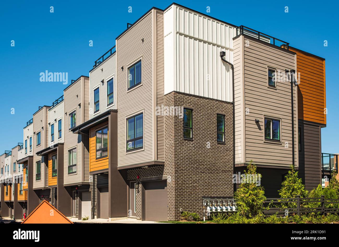 Brand new apartment building on summer. Canadian modern residential ...