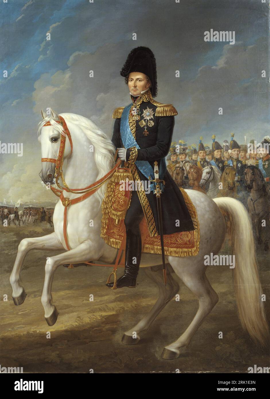 Intåget i Leipzig 1813 med Karl XIV Johan i generalsuniform på en vit häst i spetsen för sin stab from 1818 until 1844 by Fredric Westin Stock Photo
