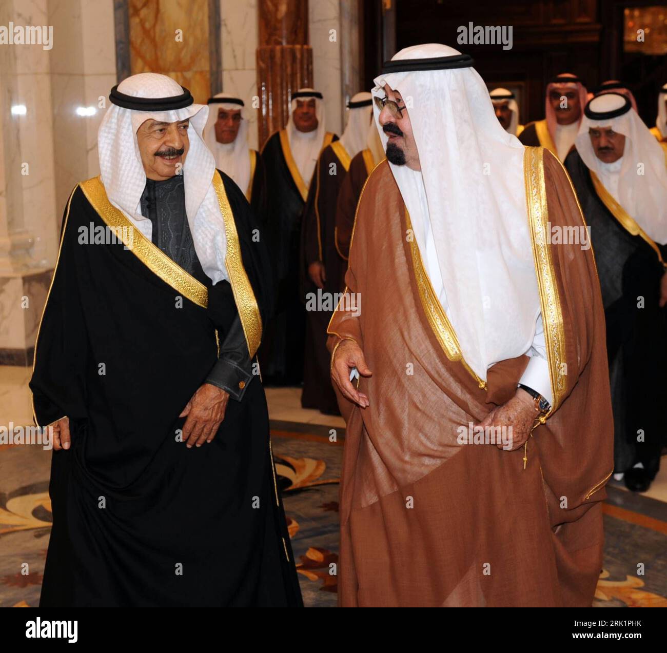 König Abdullah ibn Abd al-Aziz re., Saudi-Arabien/Premierminister und Premierminister Chalifa ibn Salman Al Chalifa Bahrain in Riad - PUBLICATIONxNOTxINxCHN Stock Photo