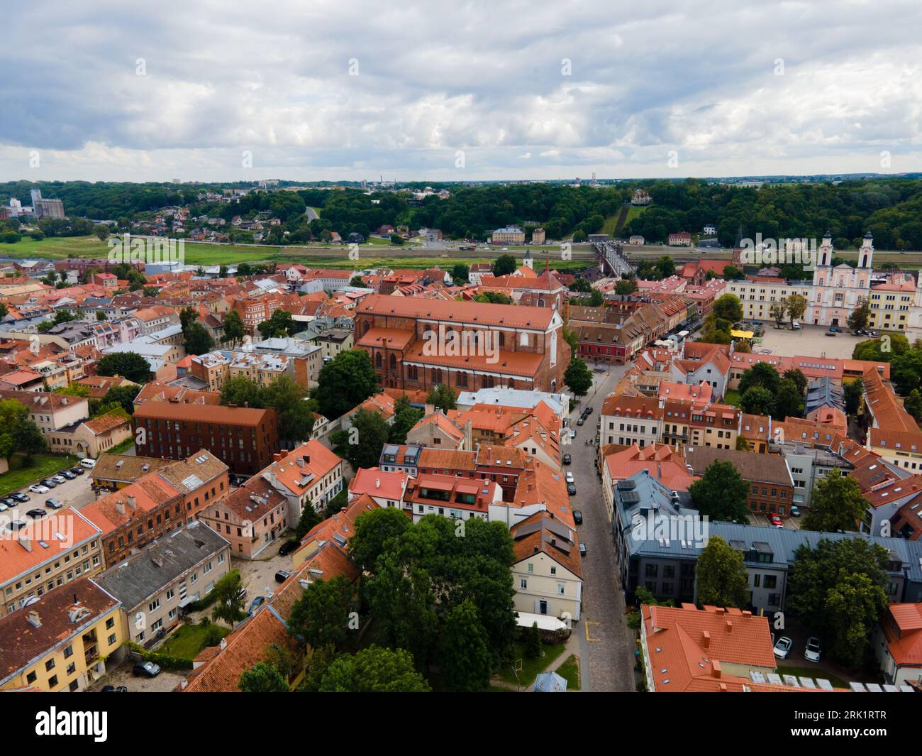 An aerial view of the scenic town of Kaunas, Lithuania Stock Photo
