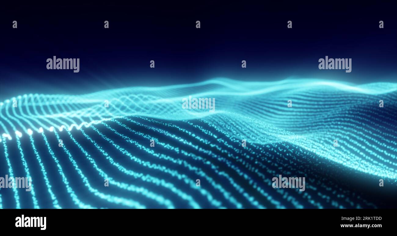Abstract blue energy magic waves from glowing particles and lines ...