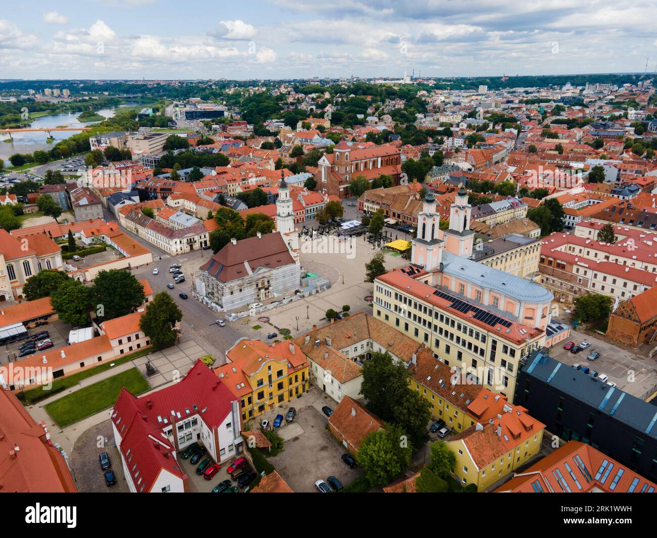 A picturesque aerial view of the old town of Kaunas, Lithuania Stock Photo