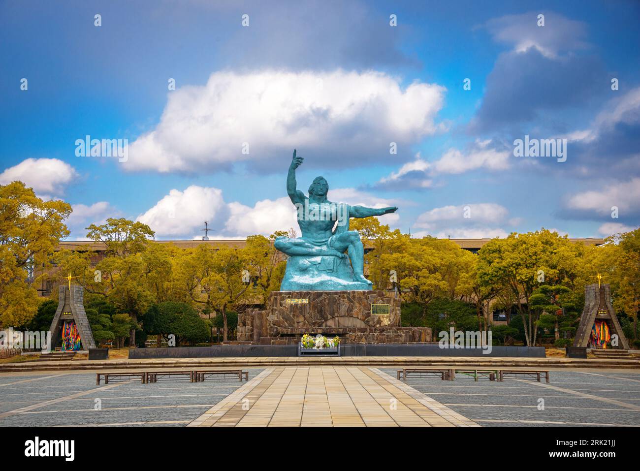 DECEMBER 9, 2012 - NAGASAKI: Nagasaki Peace Park. The 10 meter tall Peace Statue is located near the hypocenter of the August 9, 1945 atomic bombing d Stock Photo