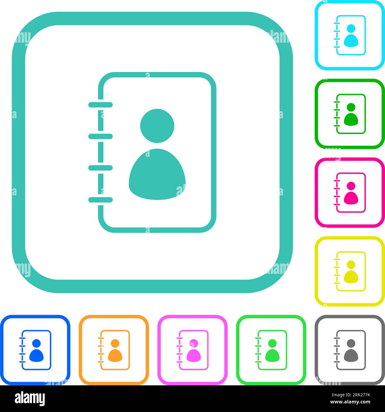 Spiral contact book alternate vivid colored flat icons in curved