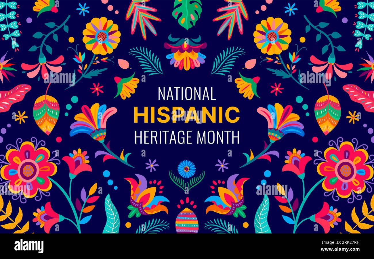 National hispanic heritage month banner with tropical flowers. Vector ...