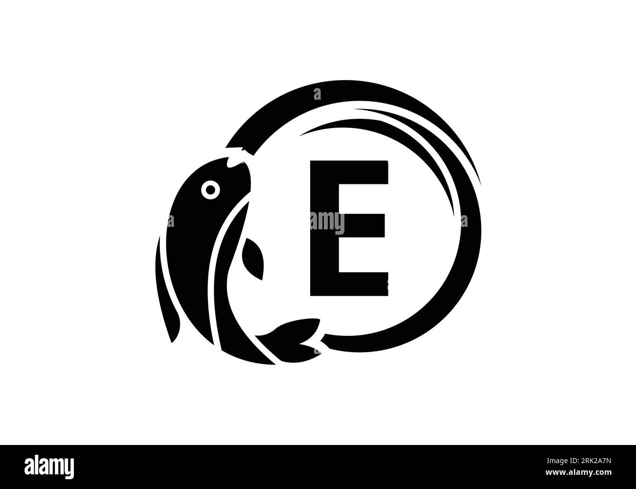 Letter E Fish Logo design. Water Animal icon. Font emblem. Modern vector logotype for business and company identity. Stock Vector