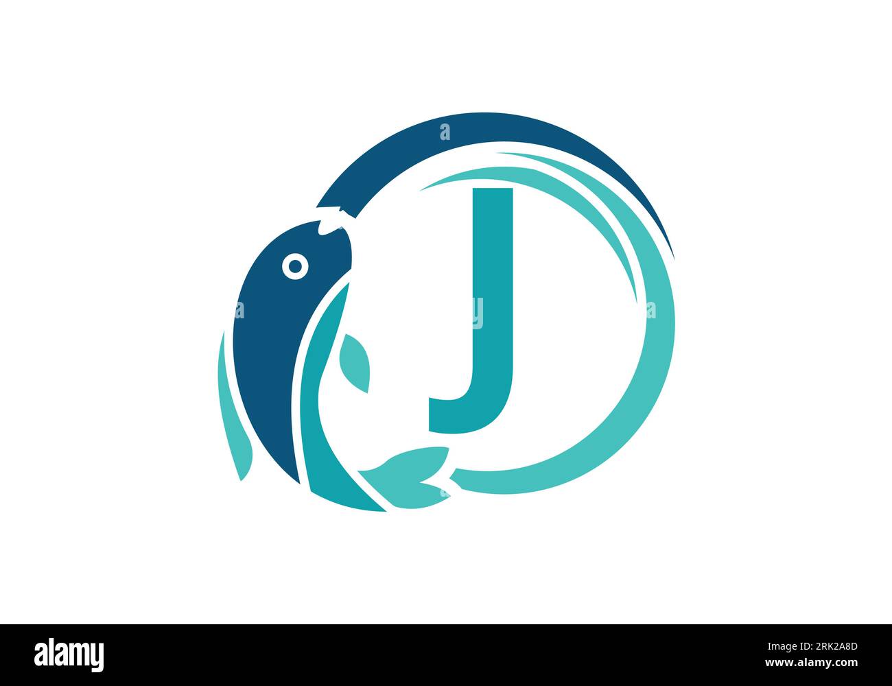 Letter J Fish Logo design. Water Animal icon. Font emblem. Modern