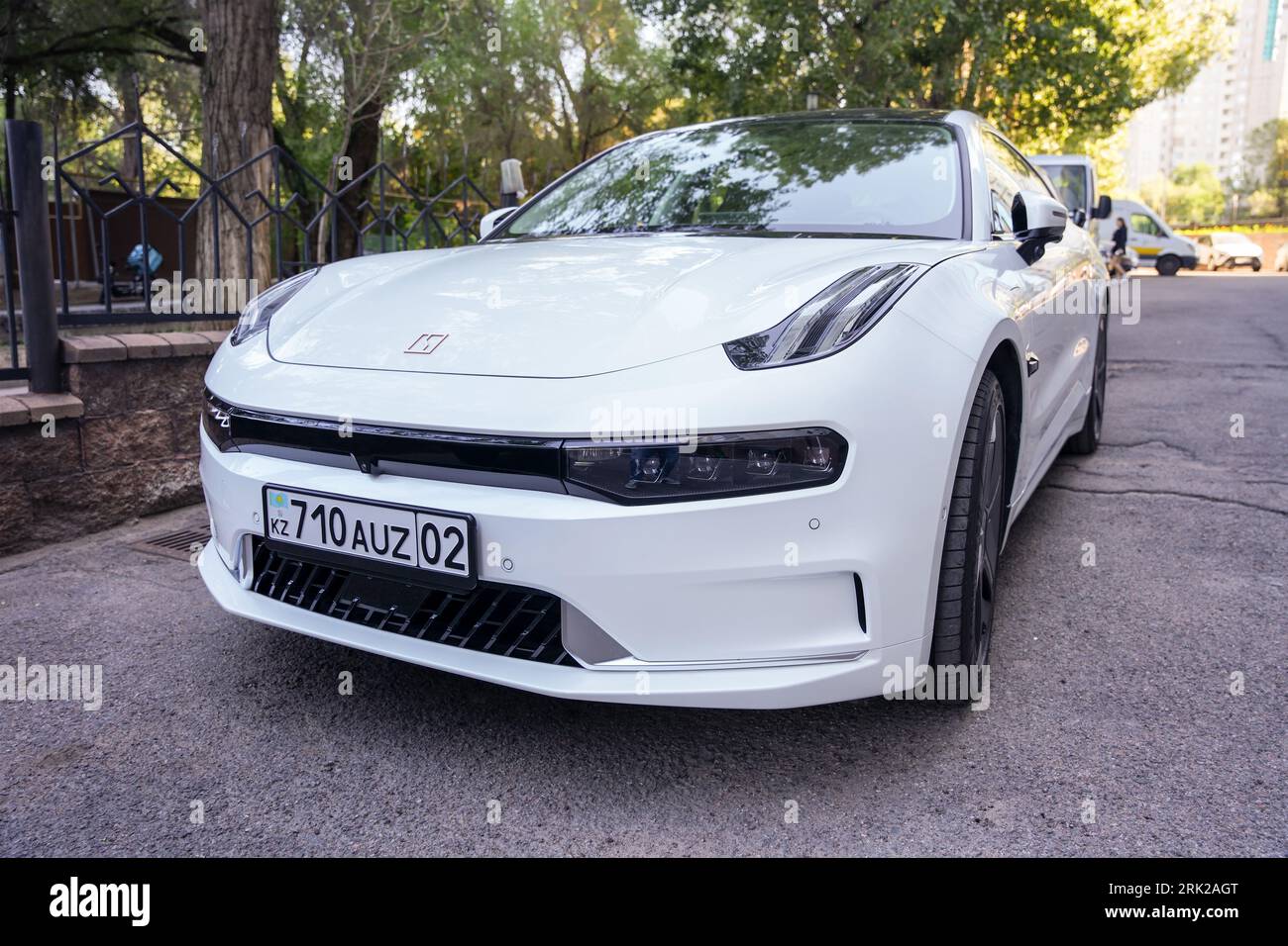 Almaty, Kazakhstan August 17, 2023 Front view of the Zeekr 001