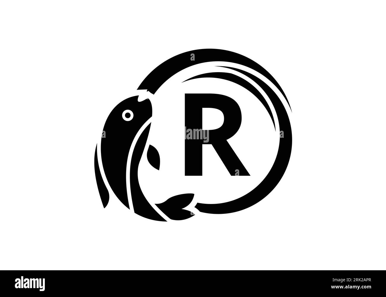 Letter R Fish Logo design. Water Animal icon. Font emblem. Modern vector logotype for business and company identity. Stock Vector