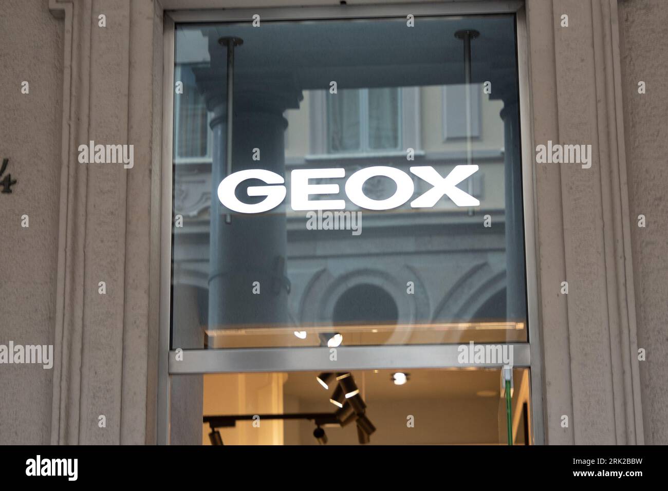 Milan , Italy - 08 22 2023 : Geox shoes store sign text and shop brand logo  windows wall facade for Italian clothes chain entrance boutique Stock Photo  - Alamy