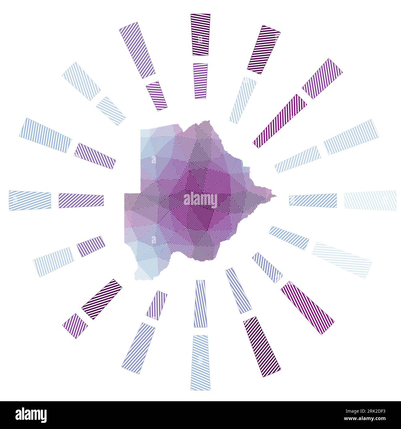 Botswana sunburst. Low poly striped rays and map of the country. Charming vector illustration. Stock Vector