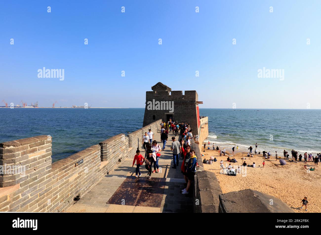 Qinhuangdao City, China - October 4, 2018: architectural landscape of the old dragon head Great Wall in Shanhaiguan District, Qinhuangdao City, Hebei Stock Photo
