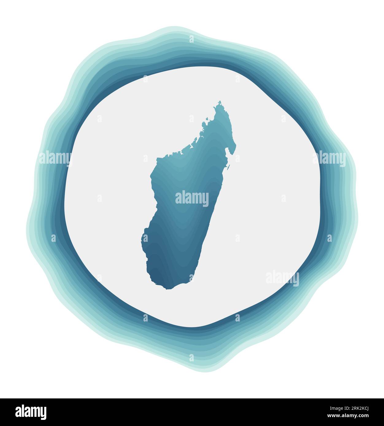 Madagascar logo. Badge of the country. Layered circular sign around Madagascar border shape. Radiant vector illustration. Stock Vector