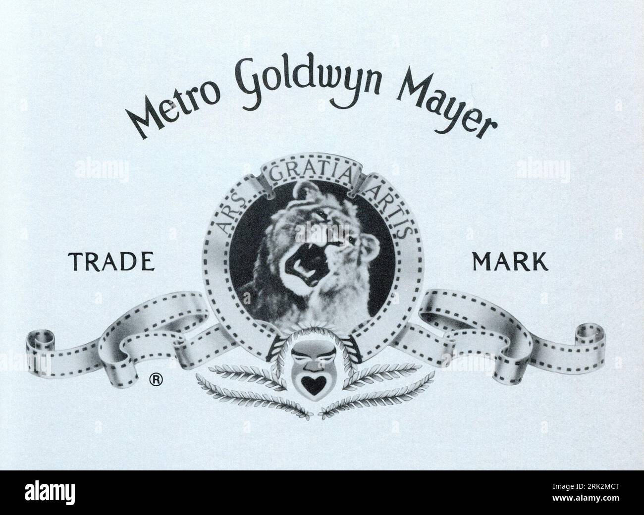 METRO GOLDWYN MAYER / MGM Logo from ad in Brochure for The Royal Film Performance 1981 at the Odeon Leicester Square on Monday 30th March of BEN CROSS IAN CHARLESON in CHARIOTS OF FIRE 1981 director HUGH HUDSON writer Colin Welland music Vangelis producer David Puttnam executive producers Jake Eberts and Dodi Fayed Enigma Productions / Allied Stars Ltd. / Twentieth Century Fox Film Company Stock Photo