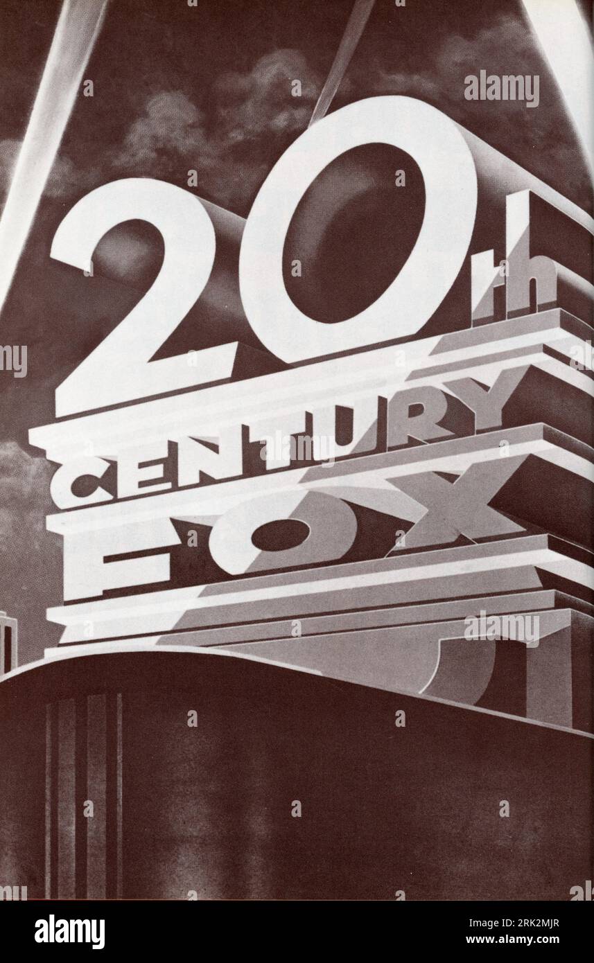 20TH CENTURY FOX Logo from inside page of Brochure for The Royal Film Performance 1981 at the Odeon Leicester Square on Monday 30th March of BEN CROSS IAN CHARLESON in CHARIOTS OF FIRE 1981 director HUGH HUDSON writer Colin Welland music Vangelis producer David Puttnam executive producers Jake Eberts and Dodi Fayed Enigma Productions / Allied Stars Ltd. / Twentieth Century Fox Film Company Stock Photo