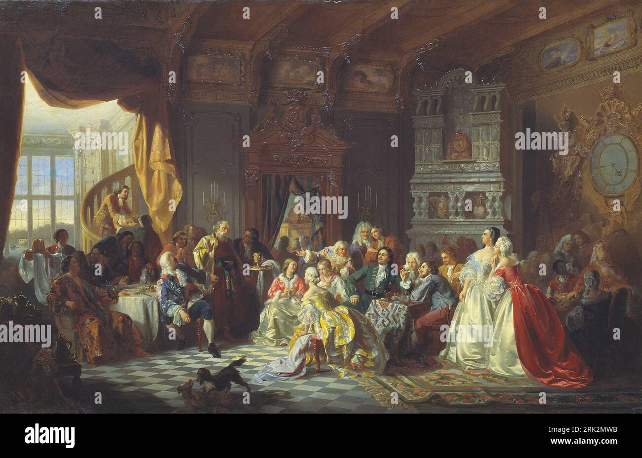 Tsar Peter I and his court 1858 by Stanisław Chlebowski Stock Photo