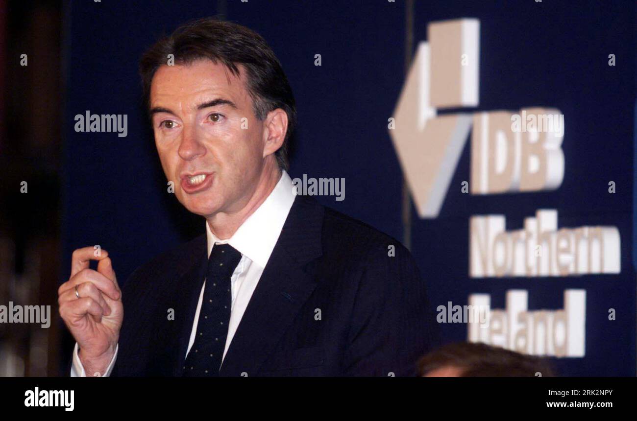 File photo dated 15/10/99 of Peter Mandelson in his first keynote address as the new Northern Ireland Secretary. Mr Mandelson was advised to avoid referring to the Republic of Ireland as 'The Free State' or 'The Republican Government' when he came into post in October 1999, newly declassified files have revealed. Issue date: Thursday August 24, 2023. Stock Photo